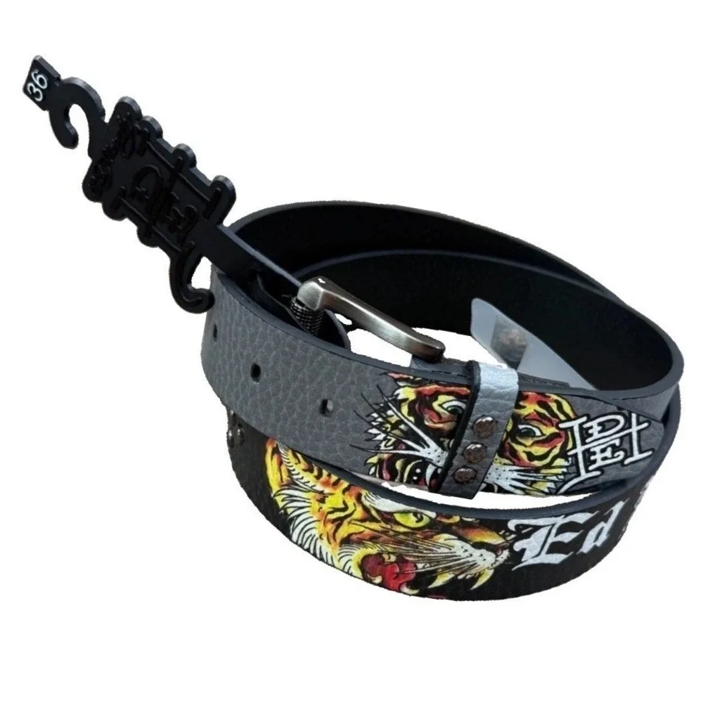 Ed Hardy Men's Gray Belt Tiger Tattoo Love Kills Slowly VB97510EHQA Size 36 New